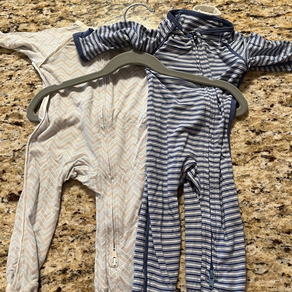 Sweet bamboo brand Striped Navy & White Baby Zip Romper